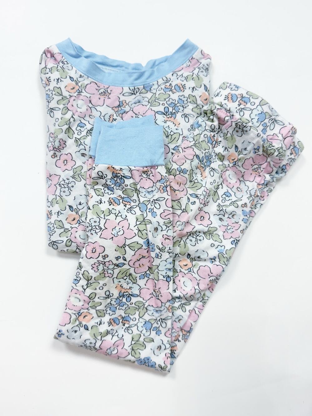 Stitchy Fish Pink Magnolia Bamboo Pajama Set in Blue